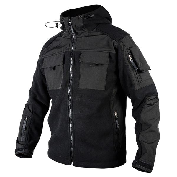 

mens jackets mege brand tactical fleece for men military camouflage outdoor multi pockets hood fall warm black softshell coat 230214, Black;brown