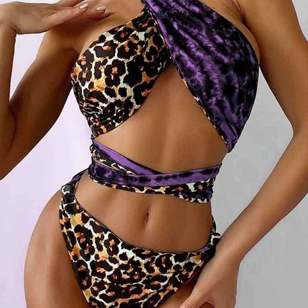 

leopard print two sided cross bikini women wholesale, White;black