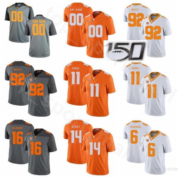 

ncaa tennessee volunteers 16 peyton mann jersey football college 92 reggie white 6 alvin kamara 14 eric berry 11 joshua dobbs custom name, Black