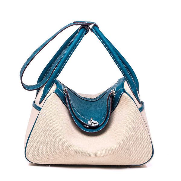 

lindi new pillow bag fashion one-shoulder diagonal portable doctor lindi canvas with layer cowhide large pv526