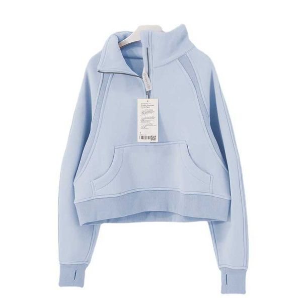 

lu-jx043 plush thick sweater women's hoodies sports high-neck hacket half-zip yoga suit scuuba fitness gym coat, White;red