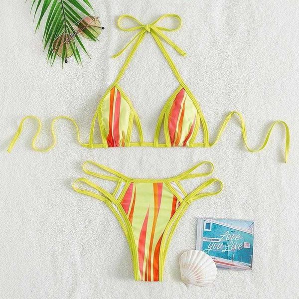 

summer tie dye halter high waist triangle bikini beach, White;black
