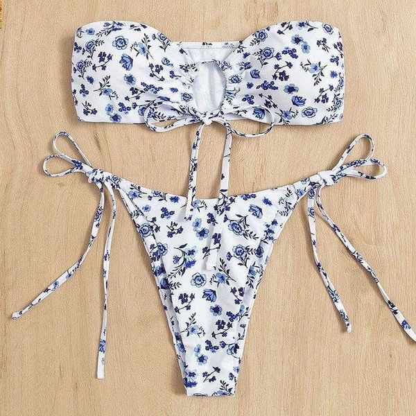 

beach swimsuit printed lace up split womens wholesale, White;black