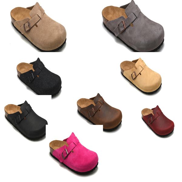 

2023 boston clog slippers flip flops leather bag head pull cork designer slides autumn winter lazy shoes lovers scuffs fashion luxury mens 3, Black