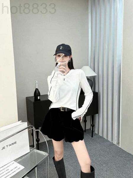 

women's t-shirt designer embroidery slim fit bottom long sleeve high waist shorts itsd, White