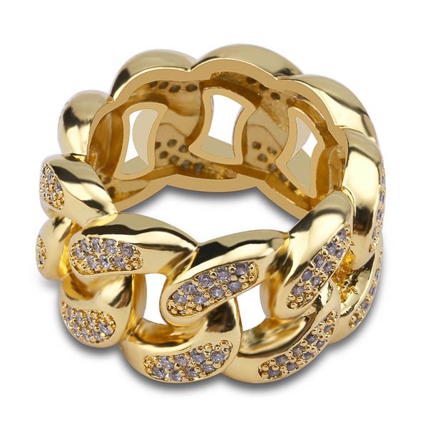 

hip hop tidal current shining band rings 18k real gold plated cubic zircon cuba chain finger ring jewelry, Silver