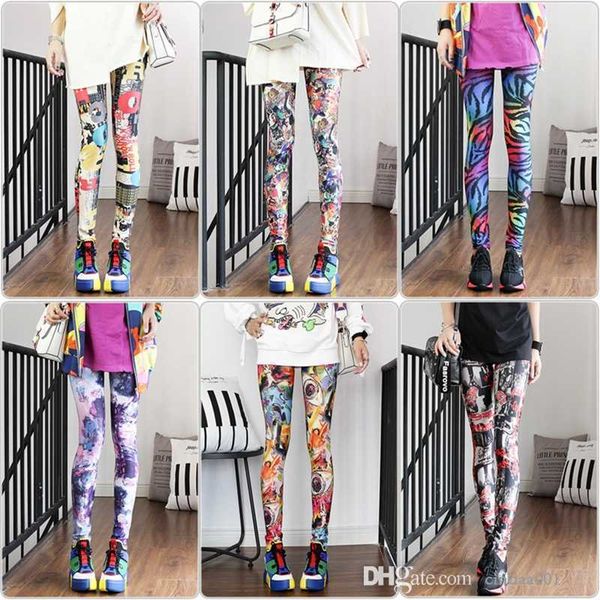 

2023 spring personalized ethnic style printed leggings womens milk silk tight pants show thin yoga capris, Black