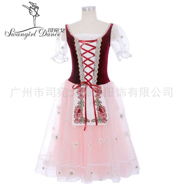 

women burgundy giselle's variation yagp competiton ballerina professional ballet tutu dress bt9239, Black;red