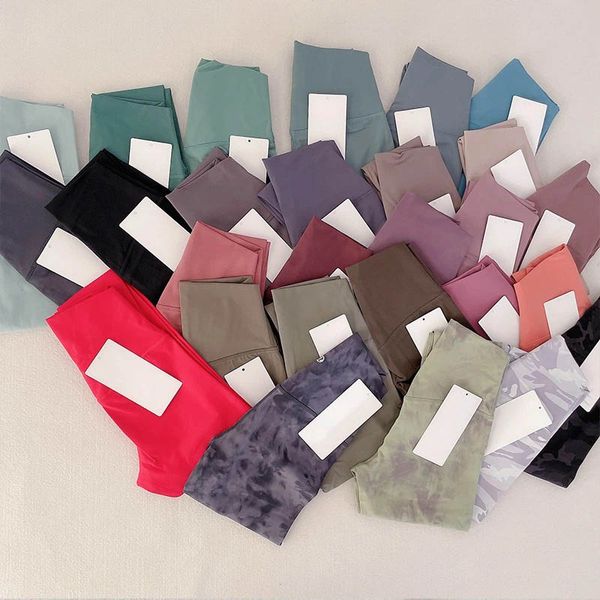 

lululemens womens leggings pants high waist 32 colors designers yoga sports gym wear legging classic luxurys elastic fitness lady overall fu, Black