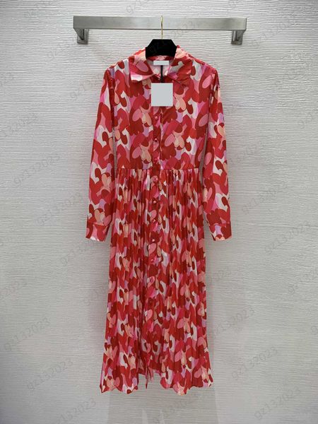 

overlapping love print dress single row button open lapel long sleeves dresses corset waist cutting large hemline pleated maxiskit dress for, Black;gray
