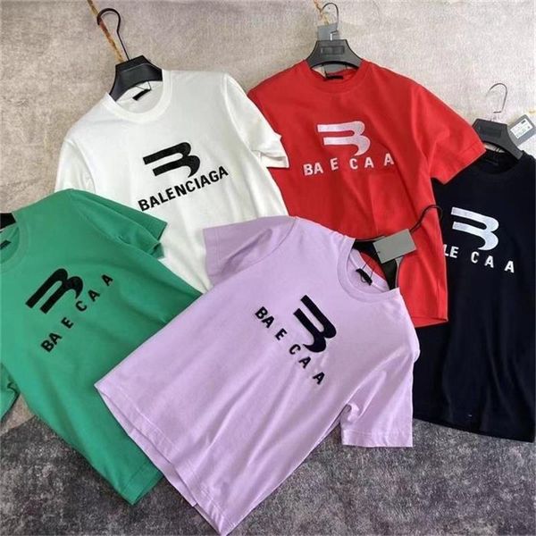 

2023 new family printed letter t-shirt women's round neck short sleeve loose couple suit men's half sleeve, White