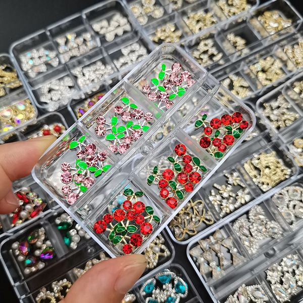 

nail art decorations 1box rhinestones crystal glass gem stones 3d alloy heart decoration mix charms diamonds diy for supplies 230214, Silver;gold