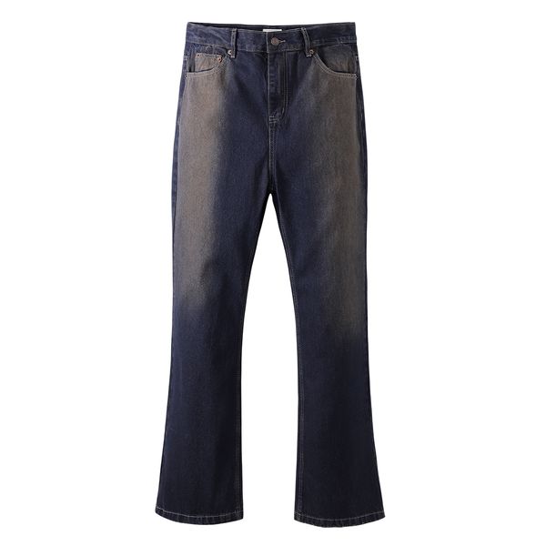 

men's plus size pants jeans washed vintage baggy flare pants patchwork streetwear casual denim trousers, Black;brown