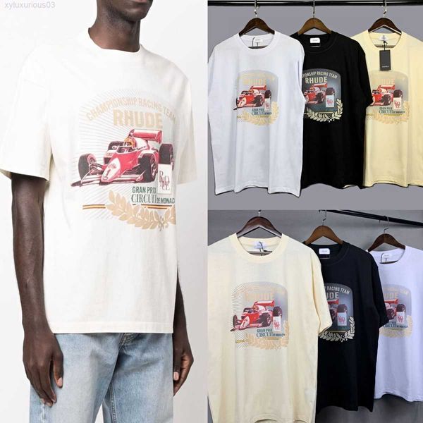 

summer t shirts designers mens rhude f1 racing wheat letter american high street loose large size short sleeve t-shirt half shirt, White;black
