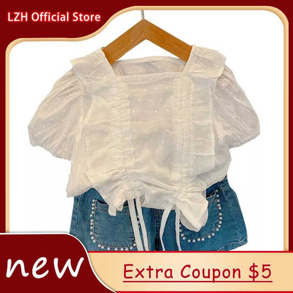 

lzh children's clothing for sets fashion baby girls clothes white enim shorts pcs suit kids outfit years