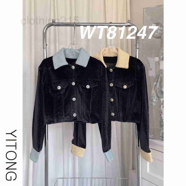 

women's knits & tees designer 2022 autumn and winter new style lapel corduroy color matching short jacket wt81247# wysq, White