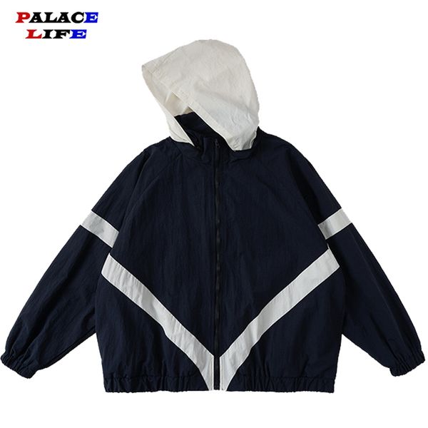 

mens jackets men harajuku patchwork coats fashion hit color streetwear vintage windbreaker korean casual hooded bomber 230214, Black;brown