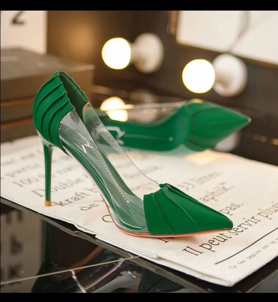 

dress shoes woman pink pumps luxury designer metal pointed stiletto shallow mouth single shoes high heels women green party shoes 230213, Black