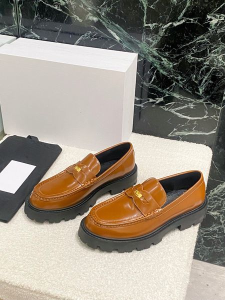 

2023 early spring sandals arc de triomphe fringe british vintage platform loafers cowhide for women, Black