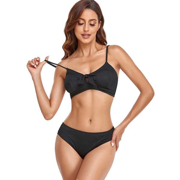 

swimwear solid color high waist wave pattern bikini for women, White;black