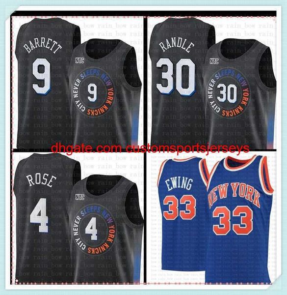 

mens rj 9 barrett jerseys julius 30 randle derrick 4 rose jersey patrick 33 ewing basketball jerseys 2021 top, Black