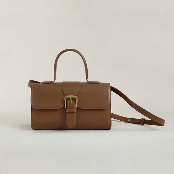 

shijian brown cow leather buckle bag 2023 new women's casual premium handbag