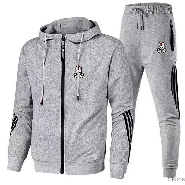 

men tracksuits male hoodies and pants long sleeve animal print psycho jogging suits bunny streetwear athletic sets autumn psycho bunny, Gray