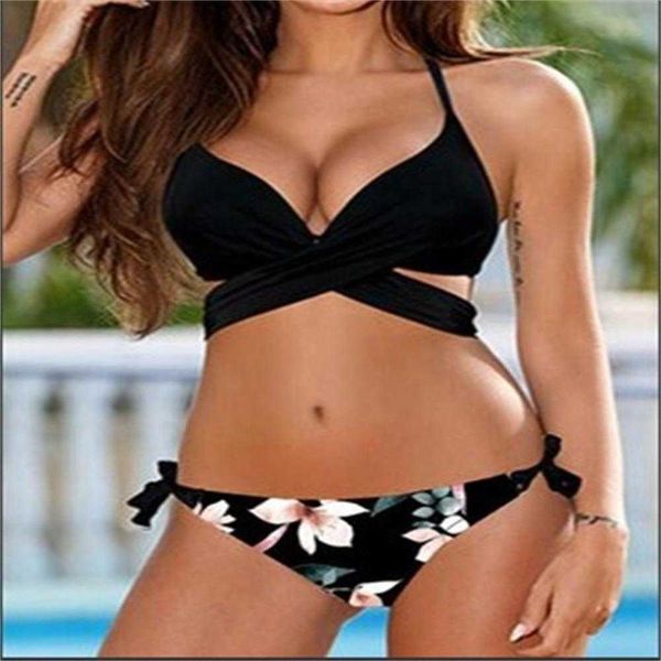 

split swimsuit chest cross lace up halterneck bikini wholesale swimwear, White;black