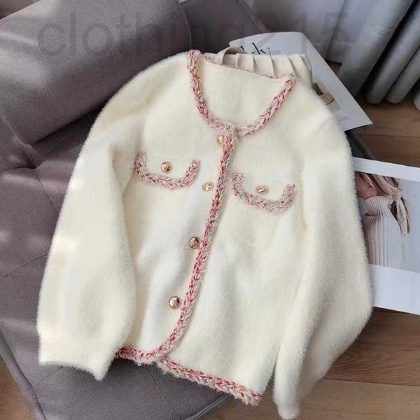 

women's knits & tees designer autumn and winter new loose age reducing net red knitted mink wool sweater coat woman 37te, White