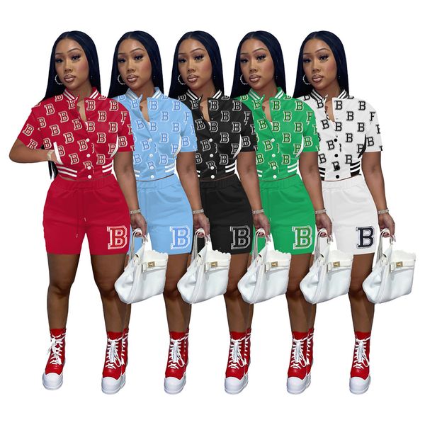 

2023 designer baseball uniform tracksuits women outfits two piece sets summer short sleeve print shirt and shorts casual b letters baseball, Gray