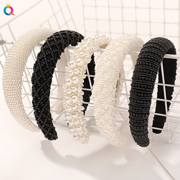 

hair hoop women ribbon pearl hairbands sweet handbands for women beaded pearl headbands hair accessories 1627, Slivery;white