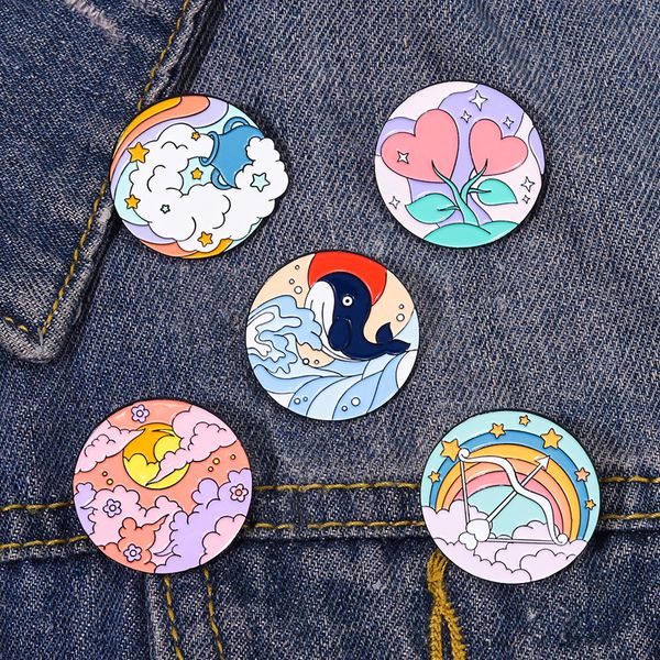 

round wave dolphin pattern brooches pins rainbow cloud star heart review alloy enamel ornament for clothes backpack wearing, Gray