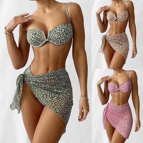 

summer floral steel bracket three piece swimsuit beach womens bikini set, White;black