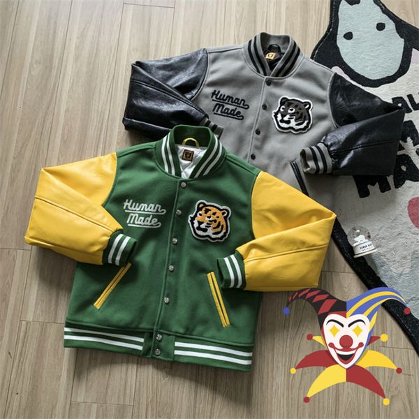 

men's jackets tiger human made baseball men women leather sleeve embroidery jacket coat 230213, Black;brown