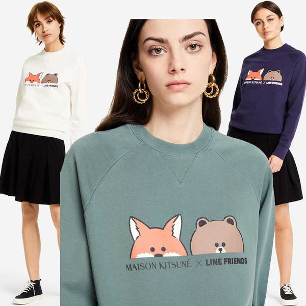 

maison kitsune designer sweatshirt pullover jumper letter printed round neck cotton women sweater, Black