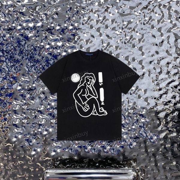 

xinxinbuy men designer tee t shirt 23ss paris lady abstract pattern print short sleeve cotton women white black xs-xl, Black;brown
