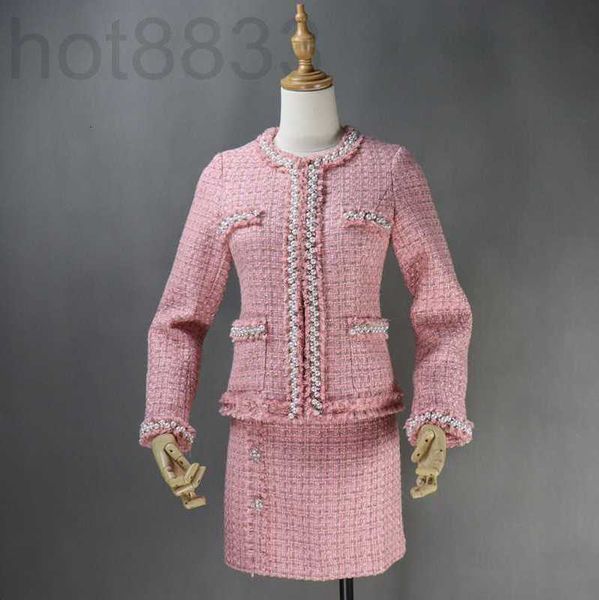 

two piece dress designer women's spring and autumn new beaded celebrity small fragrance 2 skirt slim fit show thin temperament lady lnr, White