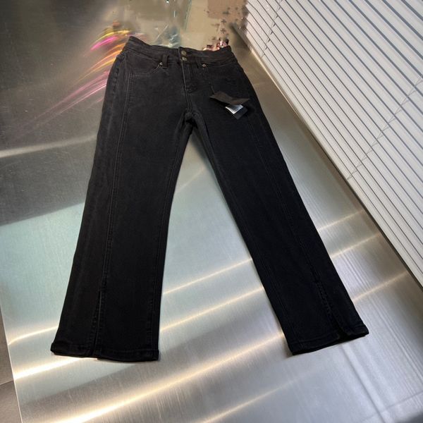 

2023 designer jeans women's new mid-high-waist straight joker jeans lotus leaf trouser leg fashion letter decoration leisure. c16, Blue