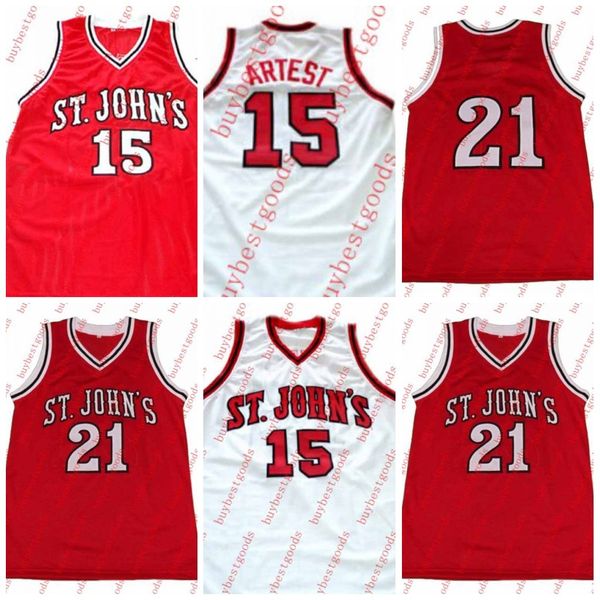 

basketball jerseys custom ncaa ron artest #15 #20 walter berry #21 st. johns university redmen college throwback basketball jersey stitched, Black;red