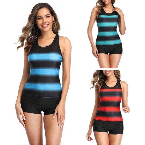 

gradient striped swimsuit womens conservative two piece bikini, White;black