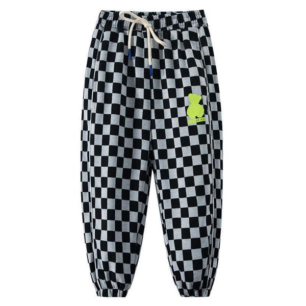 

jeans fashion brand black and white plaid boys' trousers spring 2023 new chil1en's sports pants western-style chil1en's casua, Blue