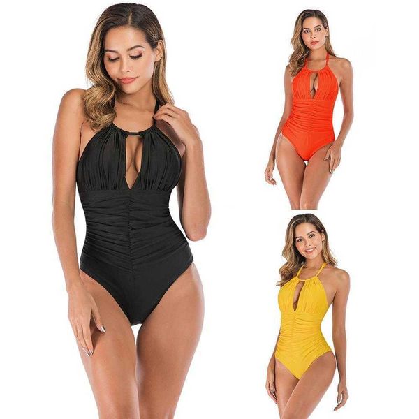 

swimsuit lady solid color one piece bikini multi halter, White;black