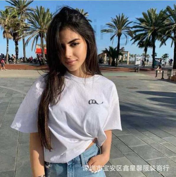

women's t-shirt designer three-standard high-quality small embroidered two-color coc short-sleeved simple casual women's wear l91c, White
