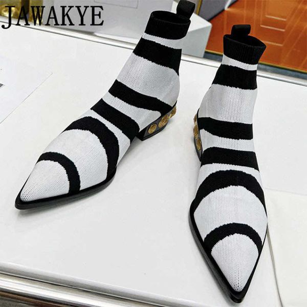 

winter new knitted elastic sock boots women pointy toe chelsea ankle boots fashion over knee boots mujer, Black