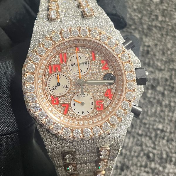 

new version moissanite diamonds watch diamond watches pass test rose gold mixed silver mechanical eta movement men luxury iced out sapphire, Slivery;brown