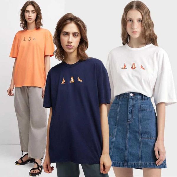 

maison kitsune women designer t shirt fashion yoga digital printed round neck cotton short sleeve t-shirt, White