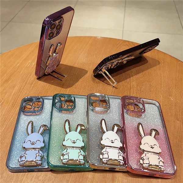 

luxury electroplated glitter phone case for iphone 11 12 13 14 pro max xs x xr 7 8 plus mini rabbit bracket bumper cases cover