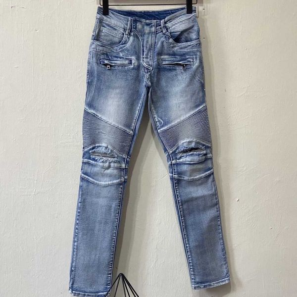 

amirs men's jeans designer fashion pants cool stylish leisure ripped brand high street style worn-out 2023 patchwork personalized slim, Blue