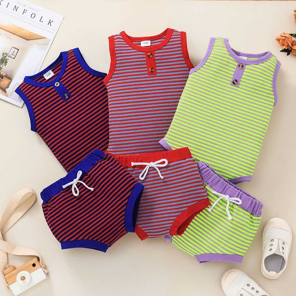

sets baby girls boys pieces clothes set outfit summer fashion stripe sleeveless romperelastic shorts toddler casual clothing suit, White