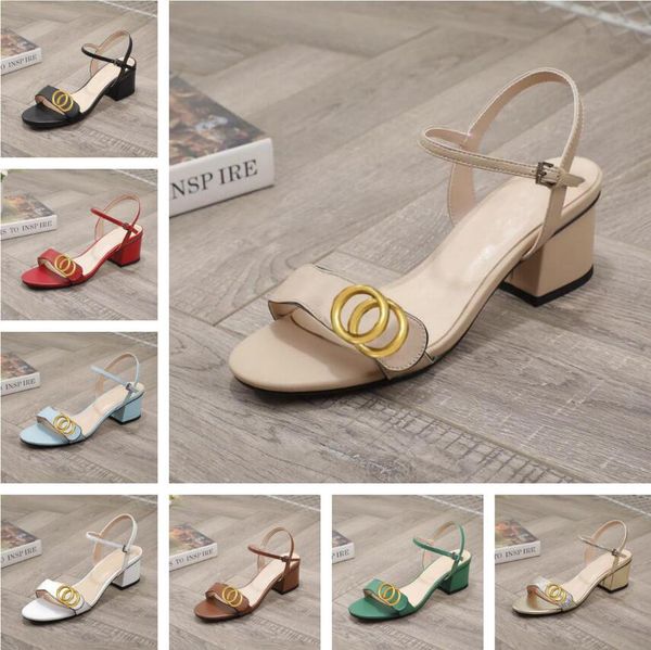 

summer luxury g-baguette sandals shoes party fashion women work shoe designer heels 5cm lady metal belt buckle thick heel woman, Black
